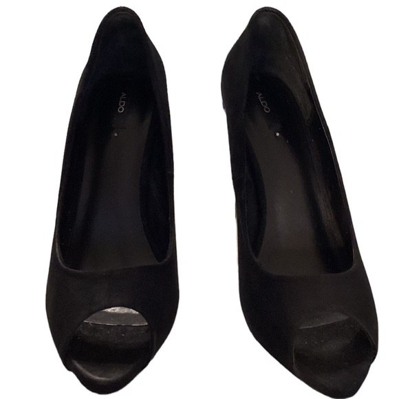 Aldo Tarolli Women’s Black Suede Blue Heel Open Toe High Heel Shoes s 9M - Picture 8 of 8